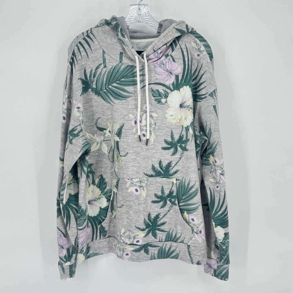 Original Use Floral Pullover Hoodie‎ Gray Green Tropical Print XL
